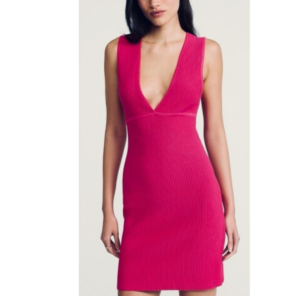 House of Harlow 1960 sleeveless V Neck Ribbed Fuschia Dress Sexy MEDIUM NWOT